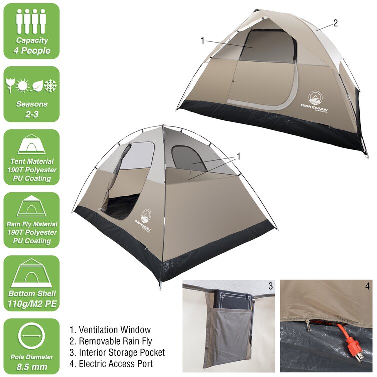 Wakeman Outdoors Camping Tent - Water-Resistant Family Tent with